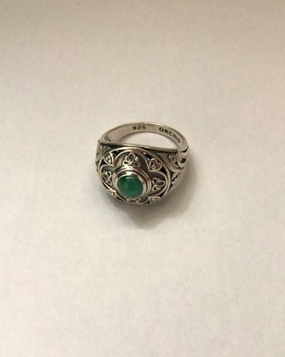 Turkish Style Ring With Green Gemstone In 925 Silver Size R